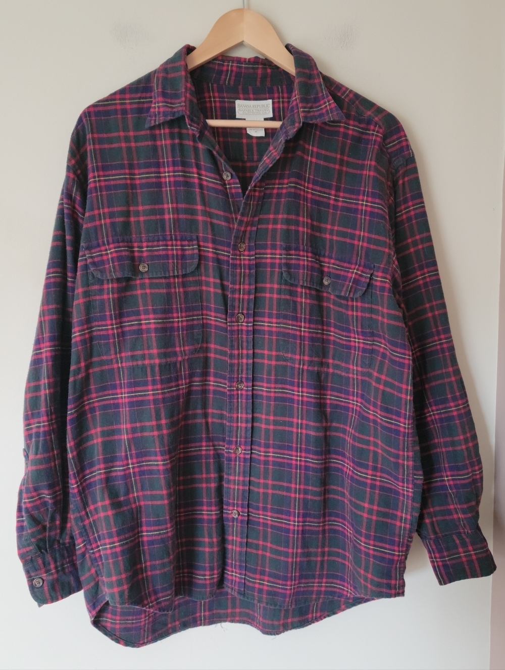 Vintage 80s Banana Republic Safari & Travel Men's Flannel Plaid Button Down Sz M